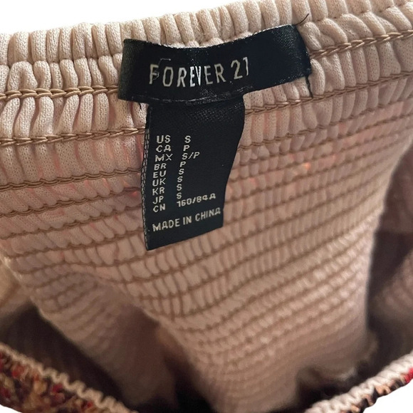 Forever 21 Boho Paisley Off The Shoulder Smocked Mini Dress Size Small Festival - Picture 2 of 4